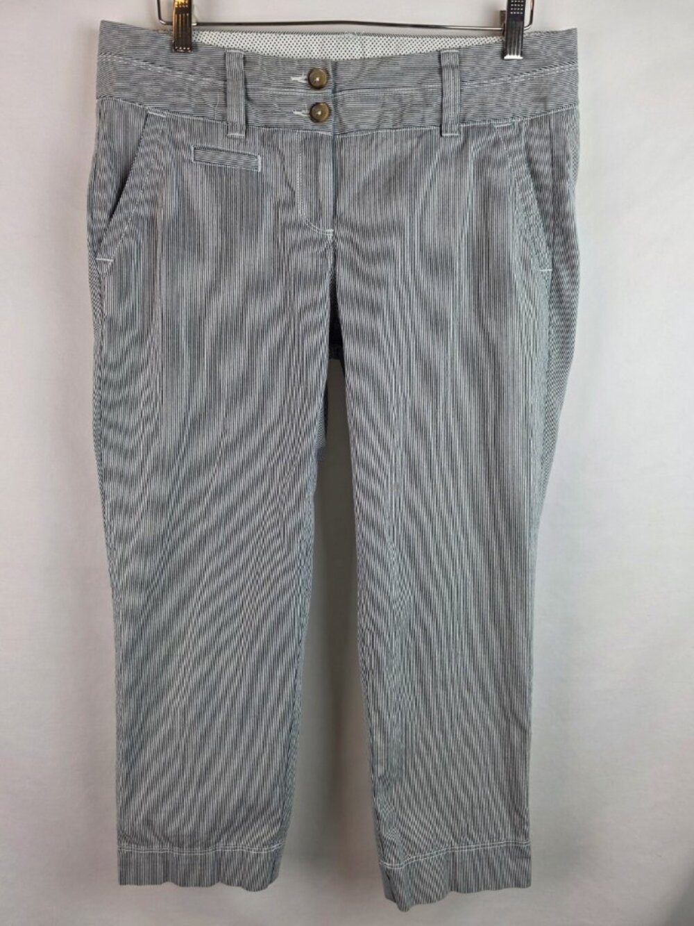 Lands' End Women's Pants Size 8 Blue & White Striped Capri Cropped Pant